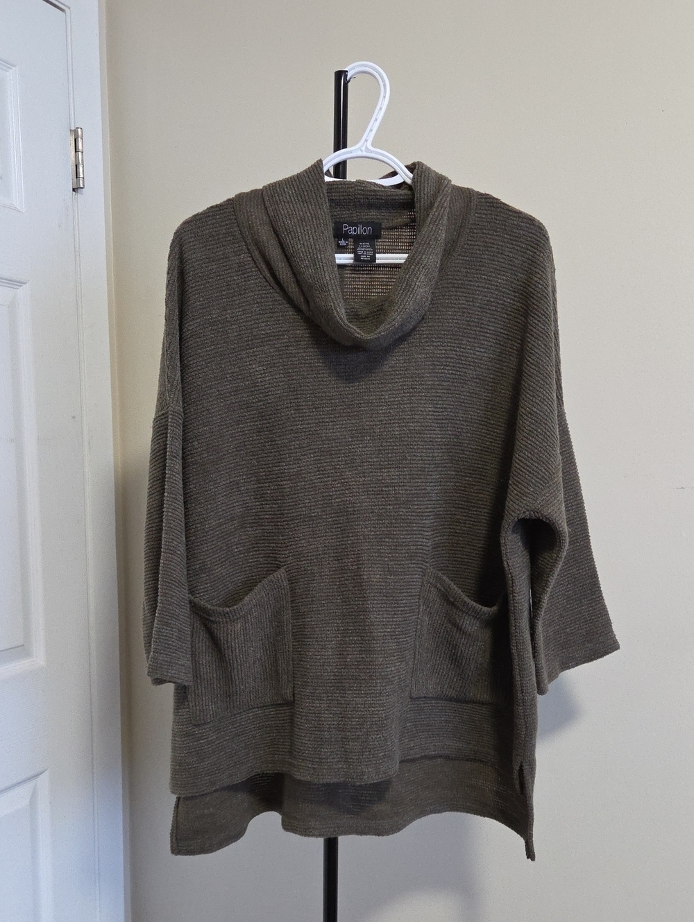 Papillon Blanc Olive Green Knit Cowl Neck Sweater